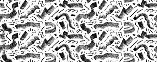 Crayon scribble lines seamless pattern. Bold and thin rough chalk strokes.