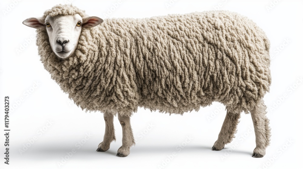 Realistic woolly sheep standing gracefully in a white background Realistic woolly sheep standing gracefully in a white background