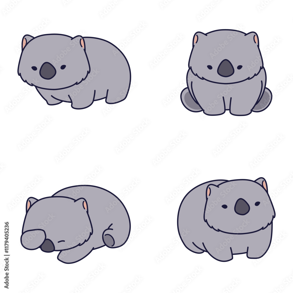 Fototapeta premium Cute and adorable Wombat Cartoon Illustration doing funny activities