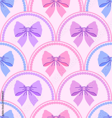 Seamless pattern with colorful bows on pink background