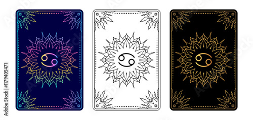 Tarot card with Cancer  zodiac sign. Simple line art style.
