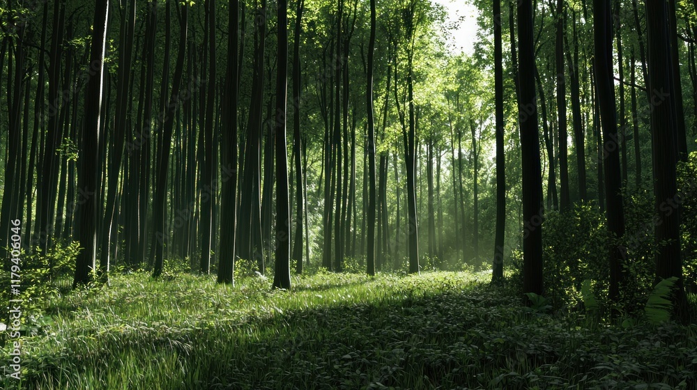 Sunlit Forest Path: A Tranquil Woodland Scene Sunlit Forest Path: A Tranquil Woodland Scene
