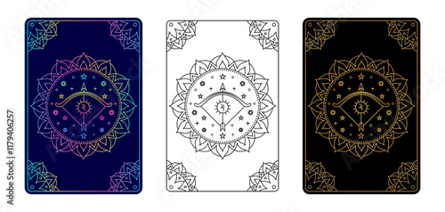 Tarot card with Sagittarius zodiac sign. Simple line art style.