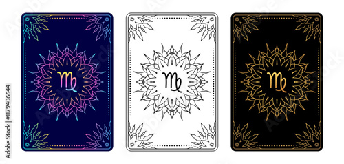 Tarot card with Virgo zodiac sign. Simple line art style.