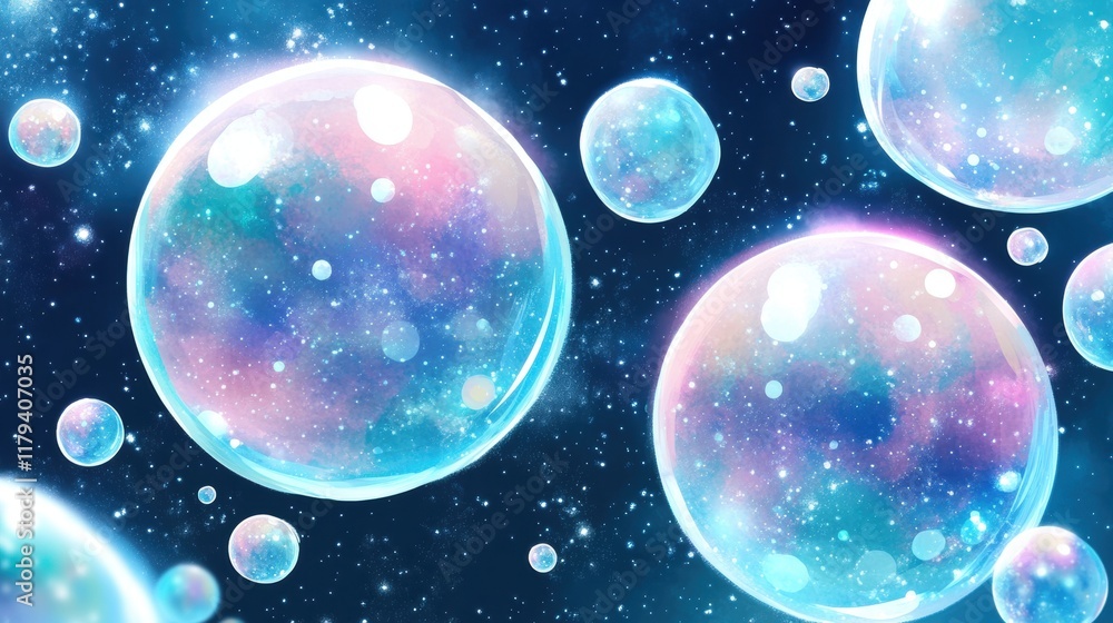 Colorful Abstract Bubbles with a Cosmic Background in Space Colorful Abstract Bubbles with a Cosmic Background in Space