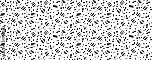 Doodle confetti vector seamless pattern. Hand drawn wallpaper with small strokes, dots and dashes.