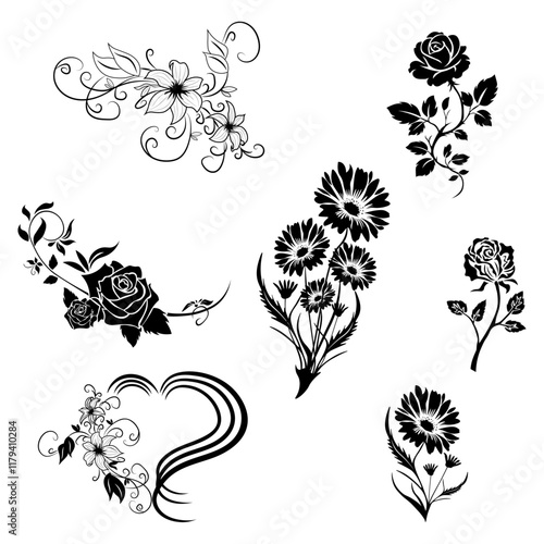 Flowers Bundles, Hand Drawn Vector Illustration

