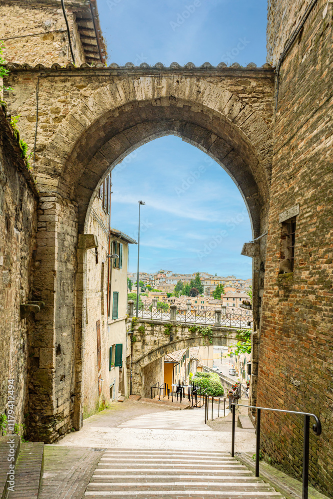 Beautiful Cityscape and Stone Architecture of Perugia, Umbria, Italy