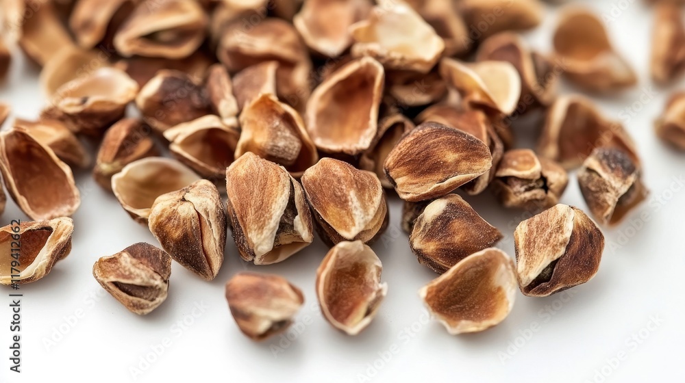 Raw and dried seeds on white surface Raw and dried seeds on white surface