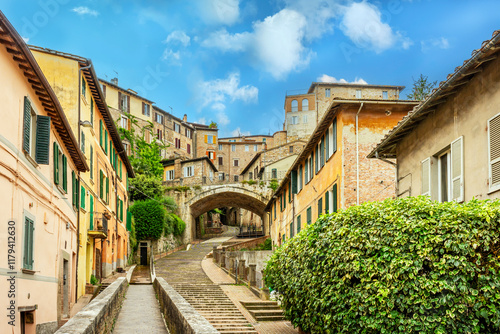 Obraz na płótnie Beautiful Cityscape of Medieval Aqueduct of Perugia, Umbria in Italy w salonie