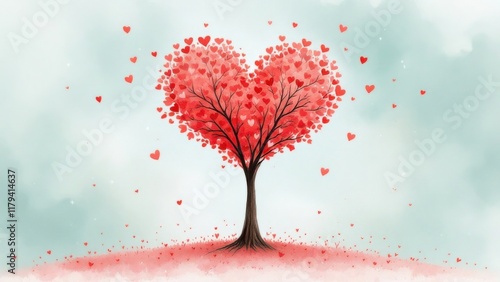 Heart-Shaped Tree with Red Leaves for Posters, Cards, Prints