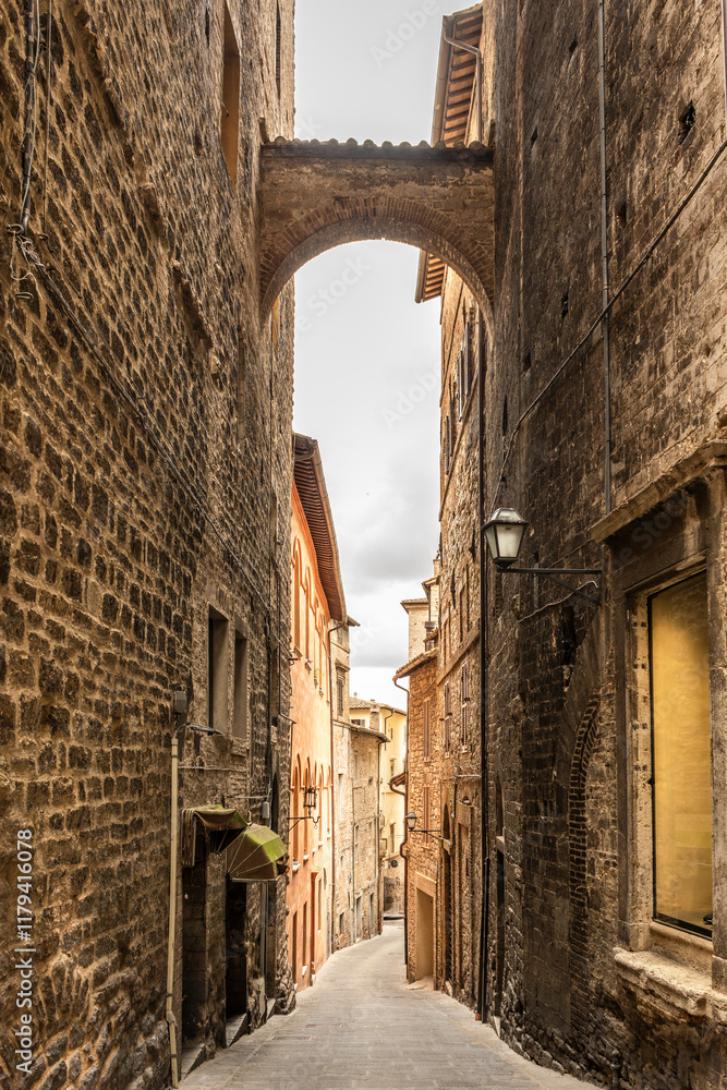 Beautiful Arch and Stone Architecture in Perugia, Umbria, Italy