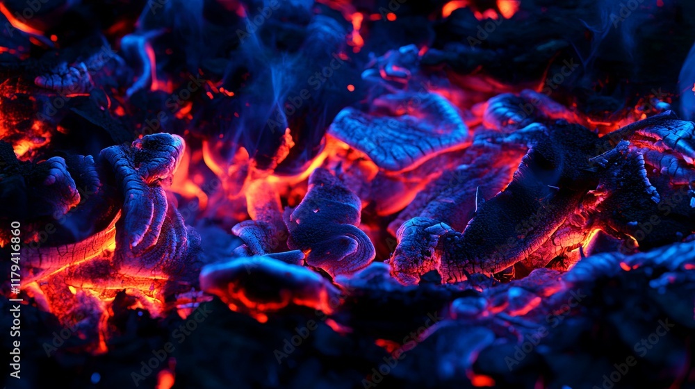 Embers Glow: A Vivid Red and Blue Abstract Fire Art Embers Glow: A Vivid Red and Blue Abstract Fire Art