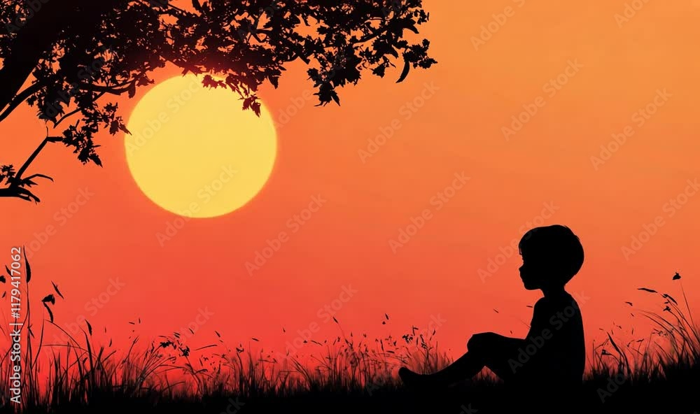 Silhouette of a person against a sunset backdrop. Silhouette of a person against a sunset backdrop.