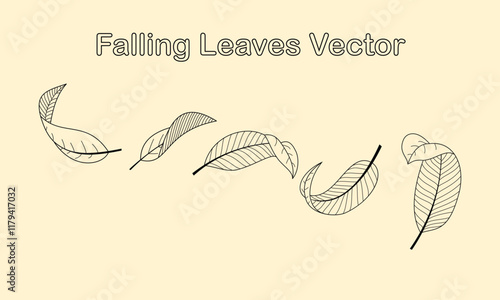 Falling leaves isolated collection. Leaf floating and flying in the air. Vector Illustration.