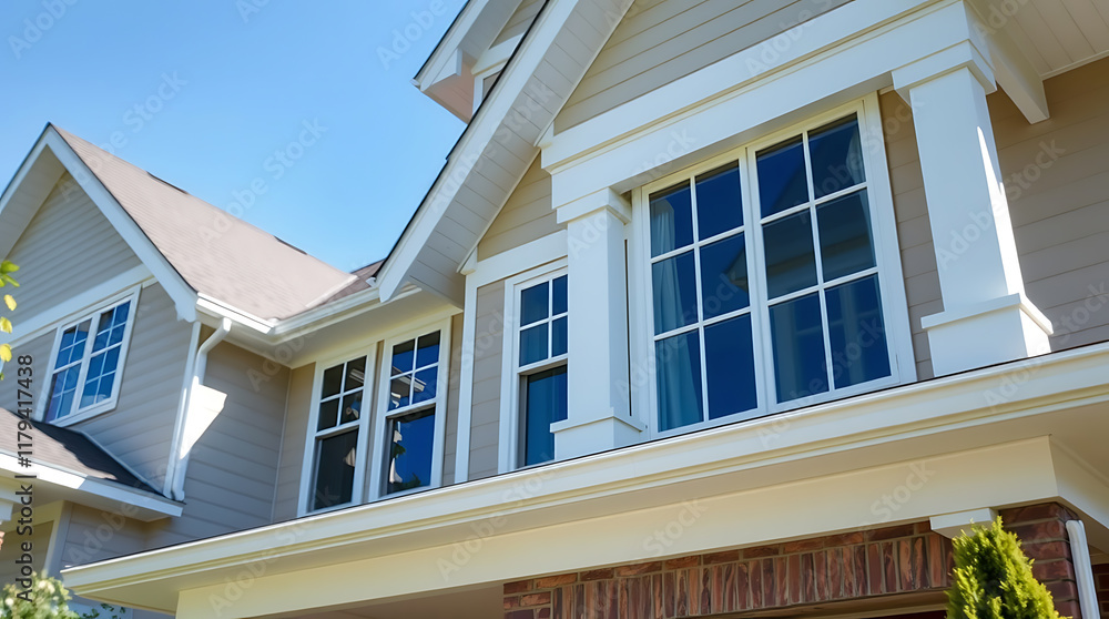 Residential House Exterior with Multi-Paned Windows Residential House Exterior with Multi-Paned Windows