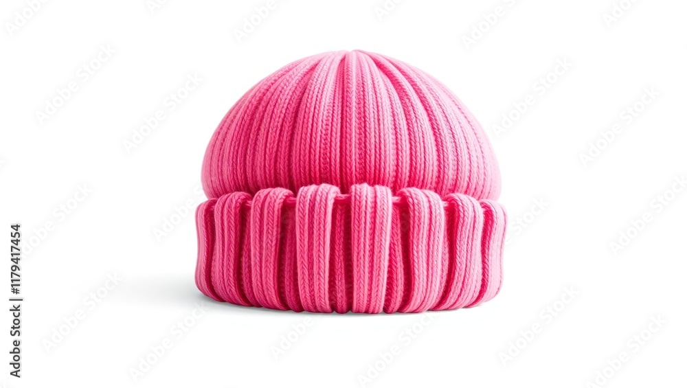 A Pink Knitted Winter Hat Isolated On White A Pink Knitted Winter Hat Isolated On White
