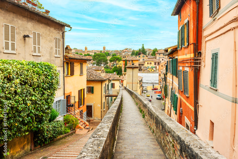 Beautiful Cityscape of Medieval Aqueduct of Perugia, Umbria in Italy