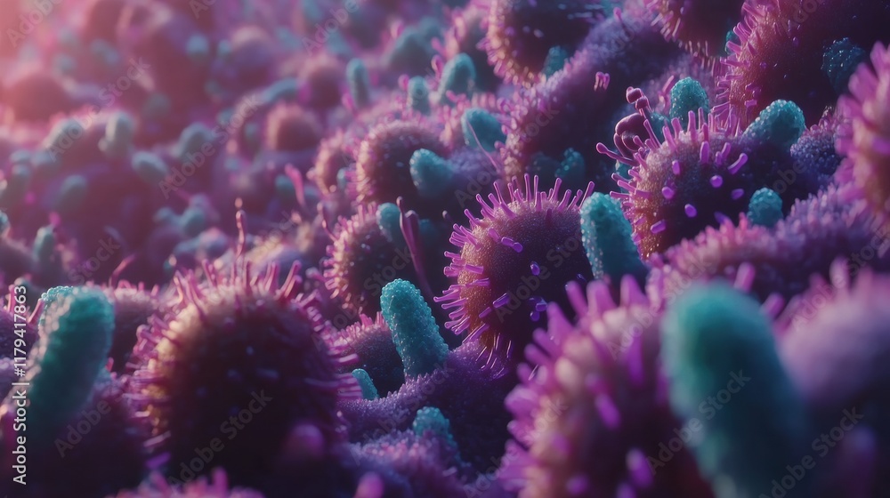 Fototapeta premium Vivid Microscopic View of Colorful Bacteria in a Petri Dish