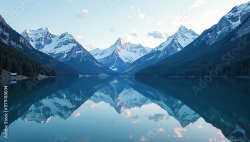 Wallpaper Mural snow-capped mountains reflected perfectly in the still waters of a peaceful lake, landscape, peaceful lake, serene Torontodigital.ca