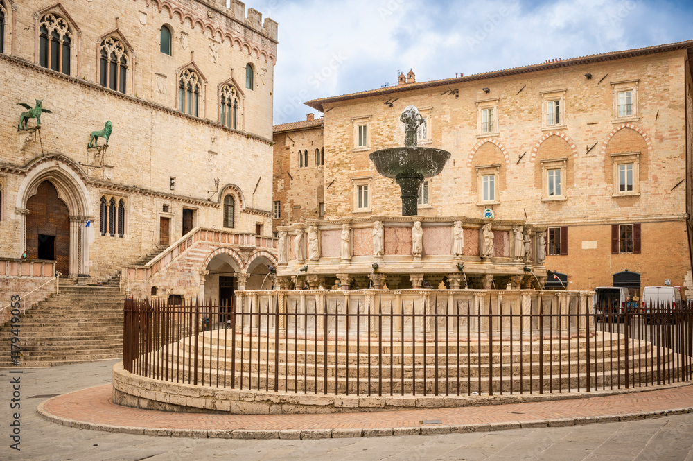 Beautiful Main Square of Palace of Priors in Perugia, Umbria - Italy