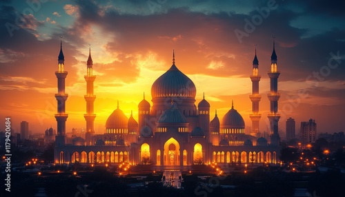 Wallpaper Mural Majestic Mosque Illuminated at Sunset Cityscape Torontodigital.ca