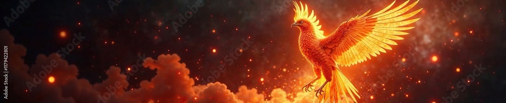 Obraz premium Glowing plumage illuminated against dark space, phoenix, warm