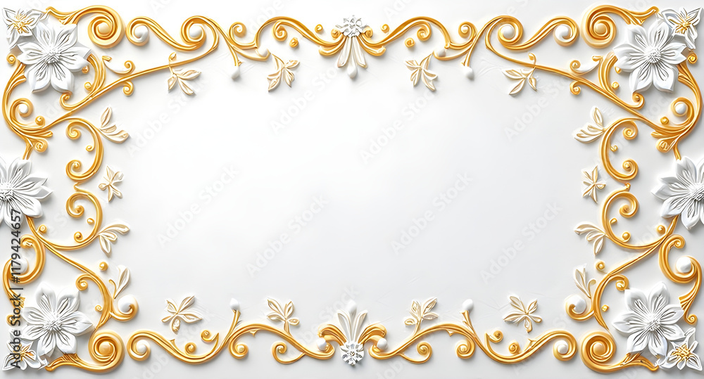 pattern with flowers,Detailed luxury white paper texture featuring delicate floral motifs and ornamental elements in a seamless pattern.golden design ,writing space ,use for marriange or other events pattern with flowers,Detailed luxury white paper texture featuring delicate floral motifs and ornamental elements in a seamless pattern.golden design ,writing space ,use for marriange or other events