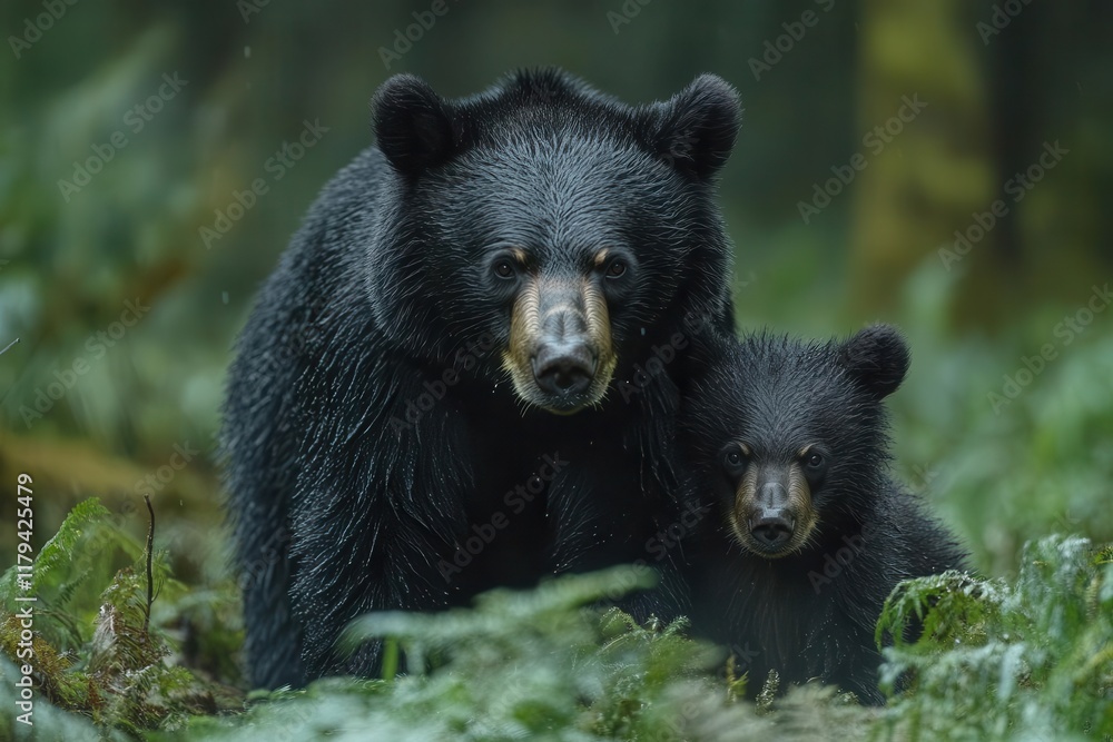 black bear family foraging through dense pacific northwest forest with cubs learning survival skills in natural wilderness habitat black bear family foraging through dense pacific northwest forest with cubs learning survival skills in natural wilderness habitat