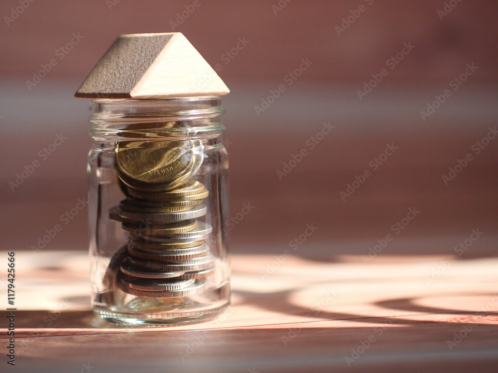 Home model in the concept of home mortgage, loan, saving money and finance.Selection focus. Home model in the concept of home mortgage, loan, saving money and finance.Selection focus.