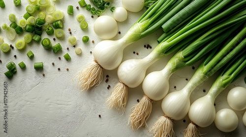 Scallions on White Background. Generative AI photo