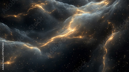 A space scene with a lot of stars and a bright orange streak