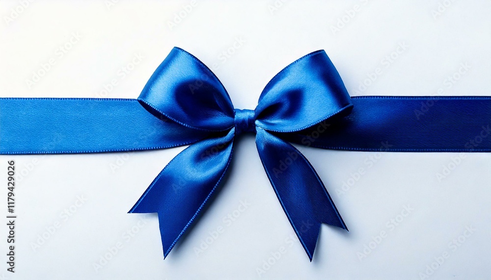 Generated image Blue satin ribbon with bow on white background, top view Generated image Blue satin ribbon with bow on white background, top view