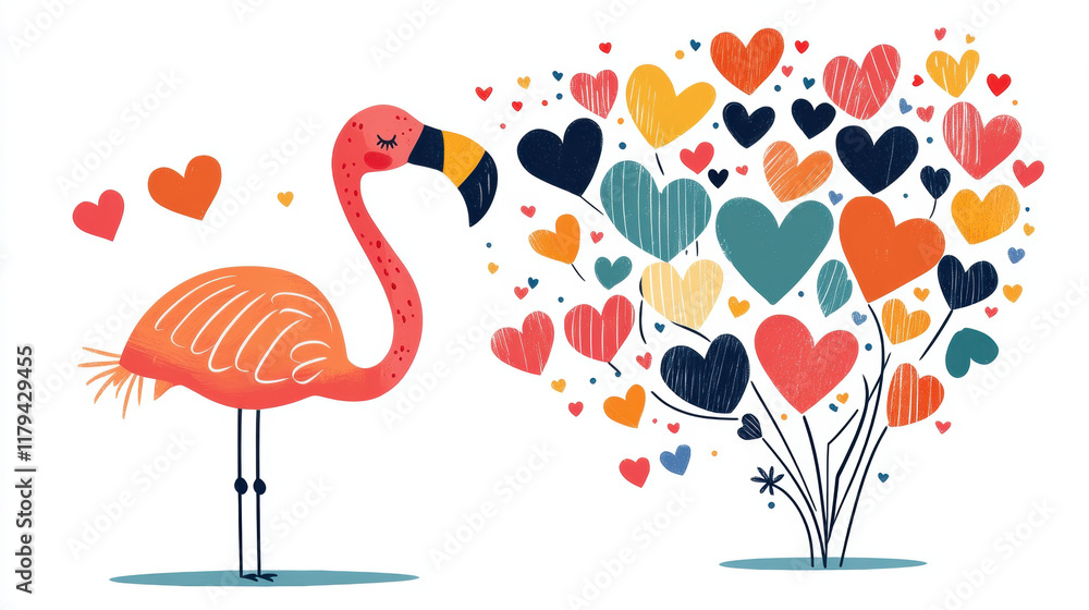 Flamingo and Heart, Valentine's Day, A vibrant image featuring a flamingo playfully interacting with a heart, designed for text overlay, suitable for high-fidelity artistic projects. Flamingo and Heart, Valentine's Day, A vibrant image featuring a flamingo playfully interacting with a heart, designed for text overlay, suitable for high-fidelity artistic projects.