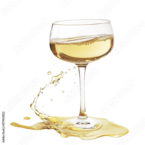 PNG of Champagneglass with champagne init spilling out, png,subject floating behind