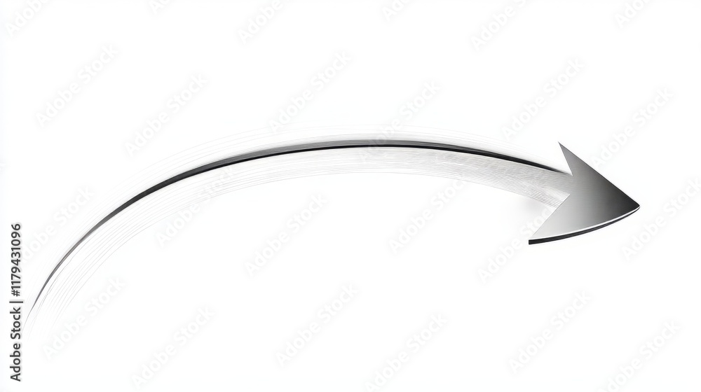 Curved arrow icon with metal and white isolated on white background Curved arrow icon with metal and white isolated on white background