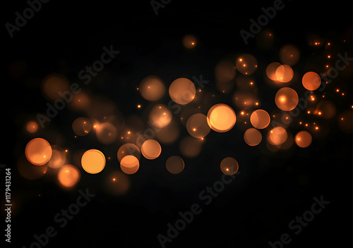 Abstract Glowing Light Circles on Black Background with Bokeh Effect Illuminating
