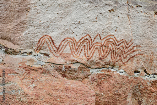 Pha Taem National Park, Ubon Ratchathani, Mekong River, see prehistoric paintings on the cliff, strangely shaped stone pillars and a small field of colorful flowers in late rainy season, early winter. photo