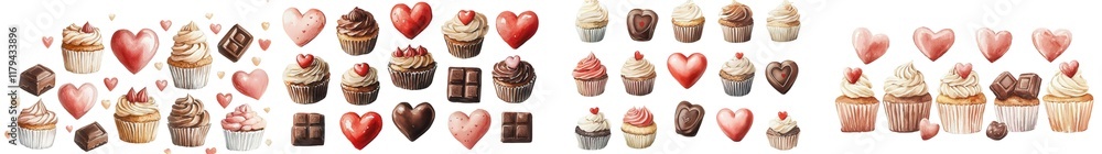 3D Watercolor Valentine's Day Concepts, delightful collection of heart-shaped cupcakes, showcasing various flavors and creative designs perfect for any celebration. 3D Watercolor Valentine's Day Concepts, delightful collection of heart-shaped cupcakes, showcasing various flavors and creative designs perfect for any celebration.