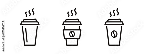 Coffee in paper cup icon. Hot drink take to go sign, Latte and cappuccino simple symbol illustration in vector flat style.