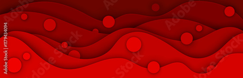 Hemophilia day blood paper cut background. 3d vector red erythrocyte cells float on liquid papercut waves. Medical health care awareness symbolizing strength and resilience against bleeding disorder