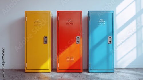 Colorful school lockers in bright light. Generative AI photo