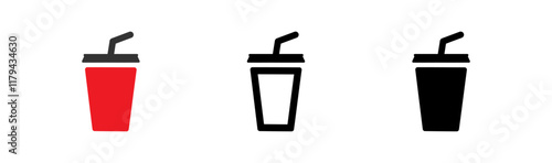Drink plastic cup with straw simple icon. Beverage soda symbol or cola in cup sign in vector flat style.
