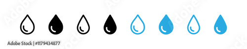 Water drop icon simple set. Liquid oil sign . Rain, raindrop shape symbol in vector flat style.