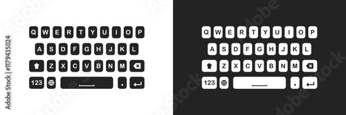 Phone keyboard template illustration. Mobile alphabet message buttons element. Smartphone text and chat qwerty interface in vector flat style.