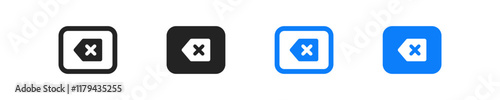 Mobile delete buttons icon. Remove keyboard symbol. Erase typing black and outline sign in vector flat style.