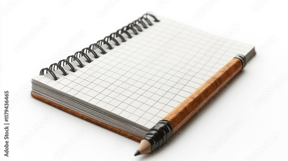 Grid Notebook with Wooden Pencil. Generative AI Grid Notebook with Wooden Pencil. Generative AI