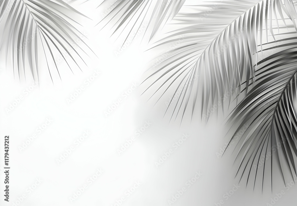 Fototapeta premium Monochrome Palm Leaves Illustration Creating a Calm Minimalist Aesthetic Atmosphere
