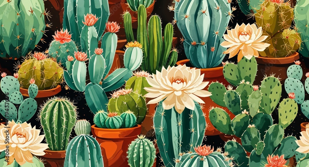 Obraz premium Succulent cactus patterns background or illustration in earthy tones