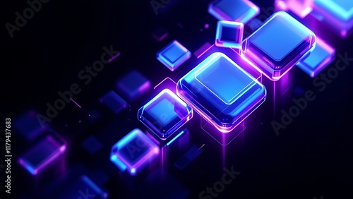 Abstract geometric blocks on black background, 3d render
